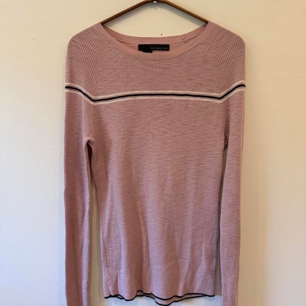 Light Pink Sweater with Navy Stripe
